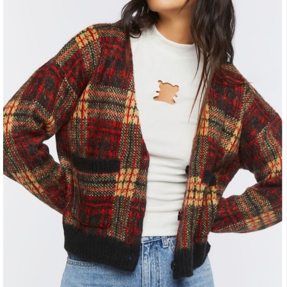 FOREVER 21 Plaid Cardigan Sweater, Size S - Picture 2 of 15